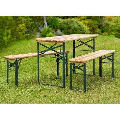 Bierzelt-Garnitur, aus Holz Tisch: L 110 x B 50, 2 Bänke