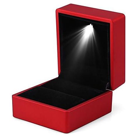Écrin à bague lumineux LED rouge, boîte de rangement pour bijoux, présentoir à anneau élégant, coffret cadeau avec éclairage, étui de protection pour alliance (1/5)