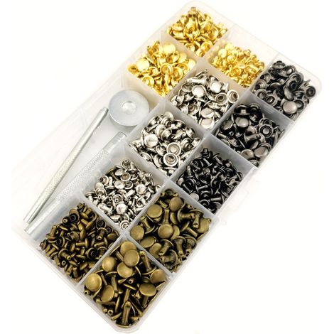 480 rivets pour cuir, métal, 3 tailles, 4 couleurs, avec outils de fixation (1/5)