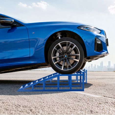 Coppia di rampe idrauliche auto 94.8x32.2x27.5 cm, portata 2000 kg, angolo di accesso 23°, acciaio blu (1/5)
