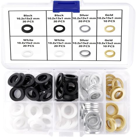 140 Pièces Rondelles de Porte en Nylon, Laiton, Acier au Carbone, 10.2x15x1/2 mm, Washer Type Blocage Fendue, Pour Charnières de Porte, Contenu de L'emballage: 70x1mm et 70x2mm (1/5)