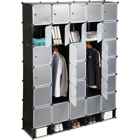 Relaxdays – Armoire modulable en plastique 25 compartiments – Dimensions H 234 x L 180 x P 46,5 cm – Tringles pour vêtements – Idéale pour bureau et salon