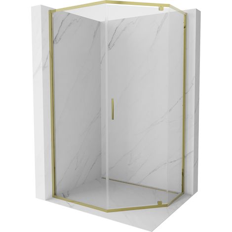 Mexen Exo Fünfeckige Duschkabine mit Schwingtür 100 x 90 cm, transparent, gold - 812-100-090-50-00