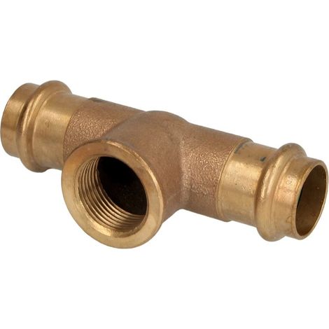 Raccord à sertir solaire té laiton rouge 18 mm x 1/2’’ x 18 mm F/FF/F contour V