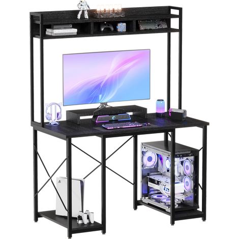 Devoko – Bureau d'angle noir 120 cm – Plaque en relief – Largeur 60 cm – Capacité 50 kg – Support d'ordinateur ajustable pour confort (1/5)
