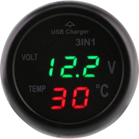 Termómetro para coche, voltímetro, encendedor de cigarrillos con cargador USB, pantalla LED dual de 3 pulgadas, voltímetro digital, termómetro, encendedor de cigarrillos, cargador USB para coche (rojo (1/5)