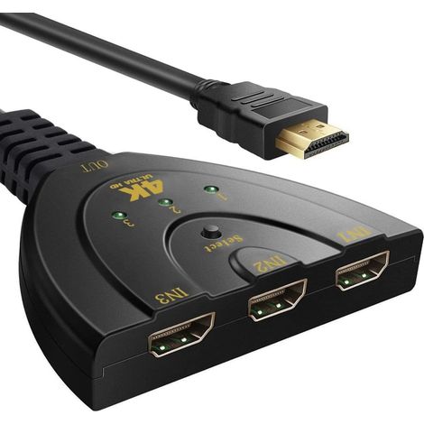 Commutateur HDMI 3 Entrées 1 Sortie - Câble Inclus - Support 4K 3D - Pour TV Console PC Projecteur (1/5)