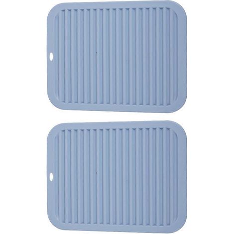 Tapis égouttoir en silicone, trépied en silicone pour plaques chaudes, poêles et casseroles, et dessous de plat chauffant pour plan de travail de cuisine - Bleu-gris (1/5)