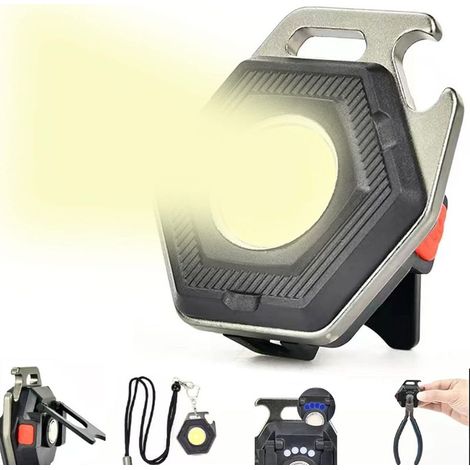 Mini linterna LED recargable con abridor de botellas y base magnética, 500 mAh, súper brillante, portátil para reparaciones, emergencias, paseos con perros y acampada al aire libre [Clase energética A (1/5)