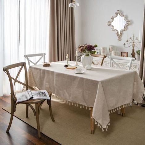 (140 x 240 cm) Nappe Rectangulaire Anti Tache Lavable, Nappe Gland, la Décoration pour Cuisine Table à Manger, Beige (1/4)