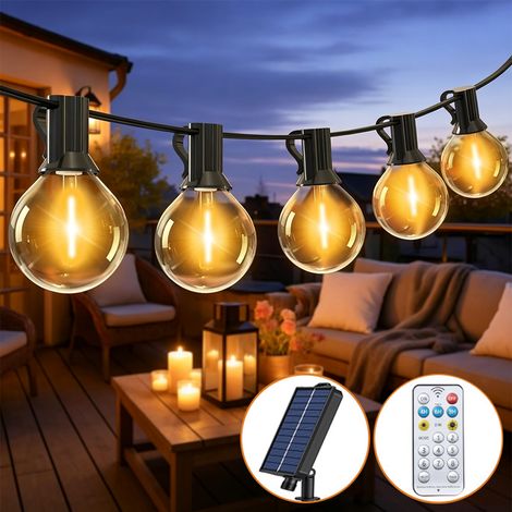 Guirlande Solaire G40 Extérieure 15 m, 25 Ampoules LED, 8 Modes, Étanche, Jardin et Terrasse (1/5)
