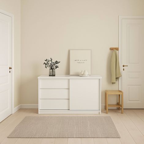 Dmora - Kommode Nathalie, Wohnzimmerbuffet, Wohnzimmer-Sideboard, Moderne Küchen-Speisekammer, 119x50 h76 cm, Glänzendes Weiß (1/5)