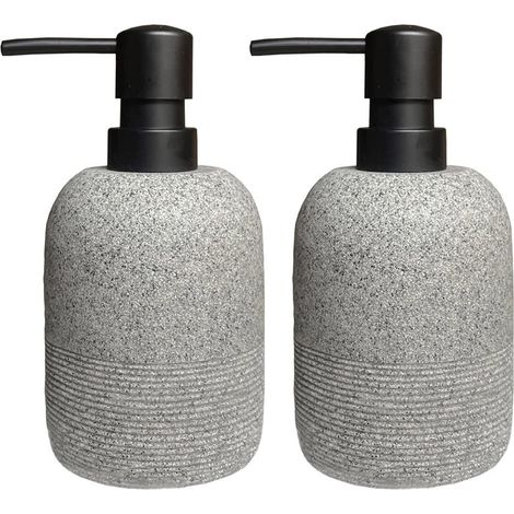 Lot de 2 distributeurs de savon, résine durable, pompe noire laquée, pour salle de bain et cuisine (1/5)