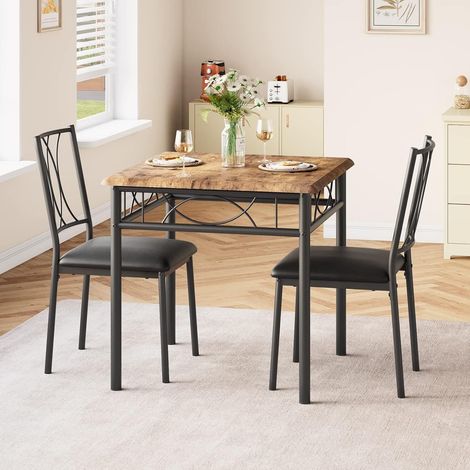 Ensemble de salle à manger 3 pièces pour 2 personnes - Structure en métal avec 2 chaises rembourrées - Peu encombrant - Industriel - Pour salle à manger, cuisine, salon - Marron vintage (1/5)