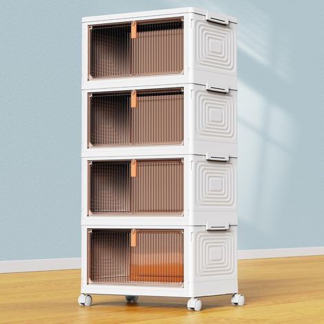 Boite de Rangement avec Couvercle, 23L×4 Boite Rangement Plastique Empilable, Caisse Tour Rangement Organisateur pour Cuisine, Salon, Chambre (1/5)