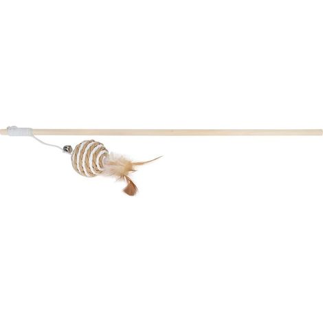 Bâton en bois de tige de jouet de Teaser de chat de compagnie avec des jouets interactifs de chaton de plume de boule ronde (1/5)