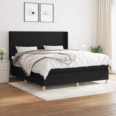 Cama box spring con colchón tela negro 180x200 cm (1/5)