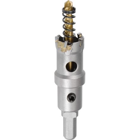 21mm tungsten carbide core drill bit for stainless steel sheet, anti-slip triangular shank, with titanium-coated center drill