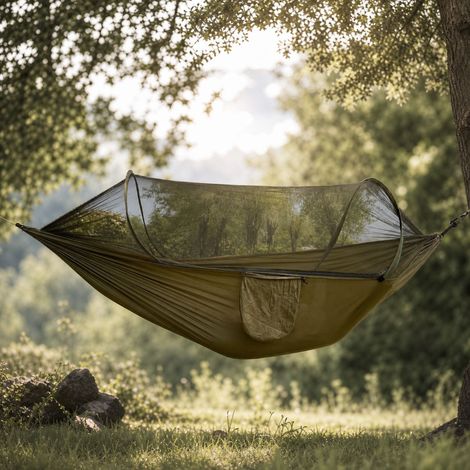 Hamac Moustiquaire Intégrée Ouverture Rapide, Nylon 210T Résistant 250kg, Grand Format 270x140cm, Ultra-Léger et Portable pour Camping (1/5)