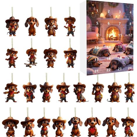 Calendrier de l'Avent Teckel 24 Jours Compte à Rebours Pendentifs Charme 24 Jours Calendrier Compte à Rebours Ornements Teckel Pour Sapin de Noël, Mur, Fenêtre, Porte, Adul (1/5)