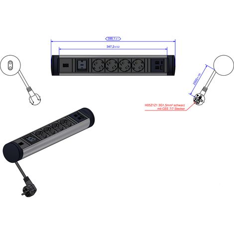 BACHMANN CYCLE Loop 4xCEE7/3 1xSchalter 1xUSB A/C 22W 2,5m CEE7/7, 707.002