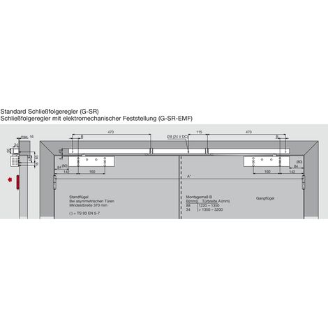 Türschließer TS 93B GSR-EMF2-V  Größe EN 2-5 , 2 Flügel  mit Gleitschiene und Feststellung, silber