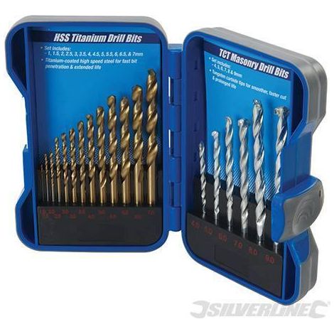 Set di punte TCT a muratura & HSS in Titanio Silverline 19pz