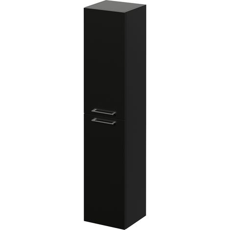 Napoli Matt Black 350mm x 1600mm Wall Mounted 2 Door Storage Unit - 350mm - Chrome 160mm Handle
