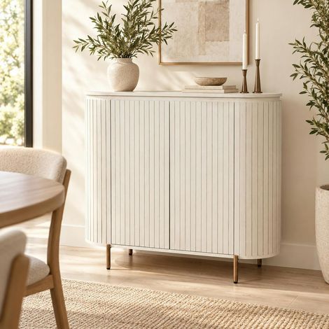 Petit buffet 2 portes en bois beige rainuré CALERO (1/5)