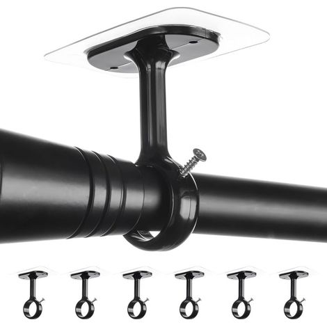 Supports de tringle de plafond sans perçage – Lot de 6 fixations autocollantes ultra-résistantes – Crochets réglables pour tringles de 1,24 po de diamètre (Rideaux, placards, chambres) (1/5)