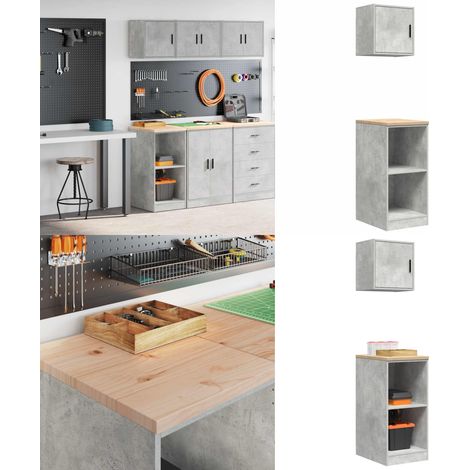 vidaXL Armoires de garage 2 pcs gris béton bois d'ingénierie (1/5)