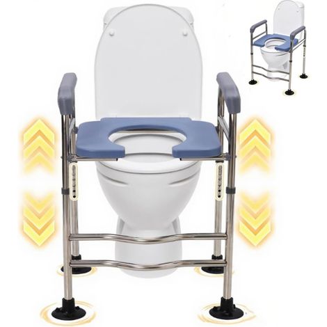 Rehausseur De Toilette, Siège Surélevé Réglable En Hauteur Avec Accoudoirs, Rehausseur WC Pour Personnes Âgées, Handicapés, Patients, Enceintes, 6 Niveaux De Réglage 48-58 Cm, Charge 158 Kg (1/5)