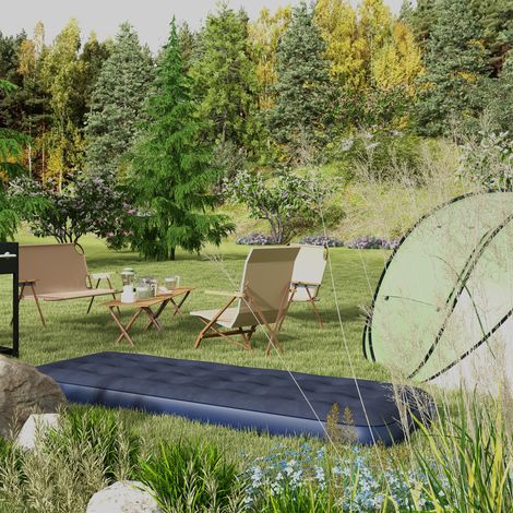 Einzel-Luftmatratze, tragbares Luftbett mit integrierter Handpumpe, beflockte Oberfläche, für Camping und Reisen, blau