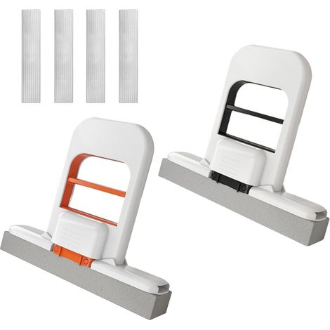 2pcs Mini serpillière pliable,Essorage automatique,ABS + coton,Têtes d'éponge,Bureau,Voiture,Miroir (1/5)