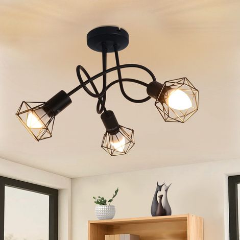 GBLY Plafoniera LED Faretto da soffitto 3 lampadine Nero - Plafoniera vintage Faretto industriale orientabile a 350° E14 Faretti da soffitto Cucina Soggiorno senza lampadina