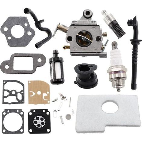 Kit de carburador para motosierra Stihl 017 018 MS170 MS180 MS170C MS180C. Reemplaza la pieza Zama C1Q-S57 1130 120 0603 e incluye diafragma de filtro de aire, manguera de combustible/aceite y bujía. (1/4)
