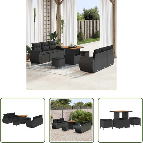 vidaXL Mobilier extérieur - Ensemble de canapé de jardin avec coussin 9 pcs Noir polyrotin (1/5)