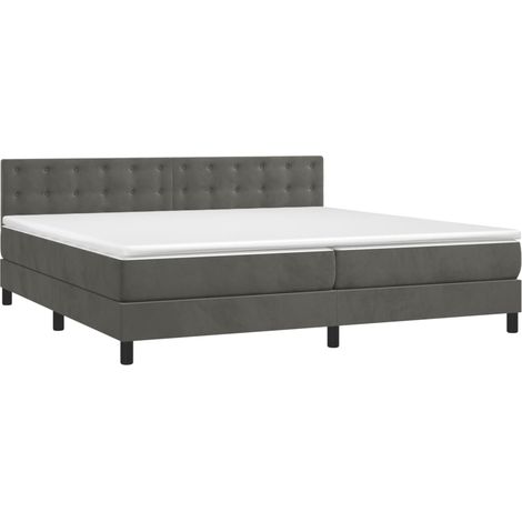 Vidaxl – Ensemble sommier à lattes et matelas 200x200cm – Matelas à ressorts ensachés – Support moyen-dur – Tête de lit réglable en velours gris foncé (1/5)