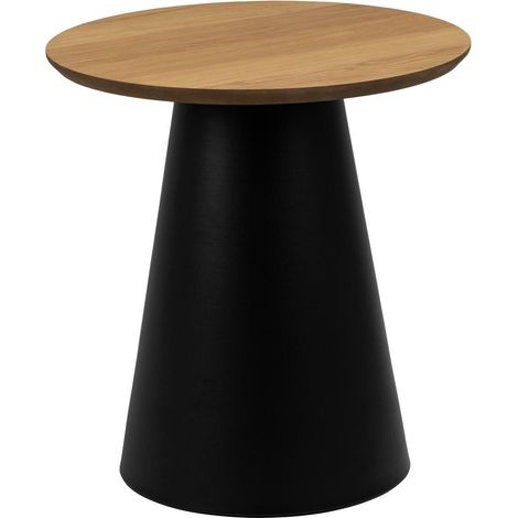 Mesa auxiliar Norsica 950, Negro + Roble, 48x0x0cm, Diámetro: 45, Chapa de madera natural, Redonda
