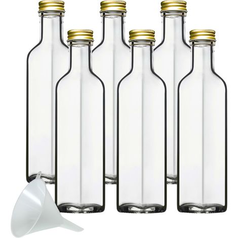 Lot de 6 Bouteilles en Verre avec Bouchon à vis 250ml avec Entonnoir 7cm (1/5)