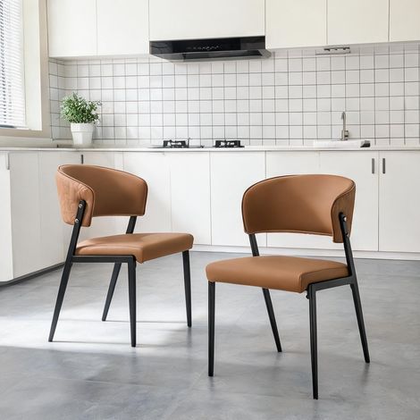 Chaise de salle à manger en simili cuir marron avec piètement (1/5)