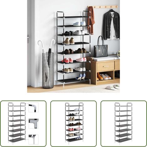 vidaXL Schuhordnung - Schuhregal mit 8 Ablagen Metall und Vliesstoff Schwarz (1/5)