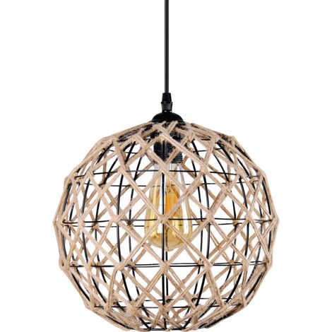 Suspension bohème UMEA corde brune métal noir E27 Polux (1/5)