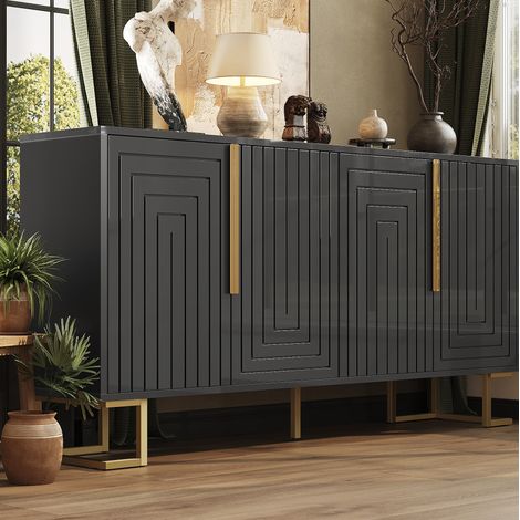 Aparador 152x40x75 cm de MDF negro con almacenaje para comedor FloraGrace (1/5)