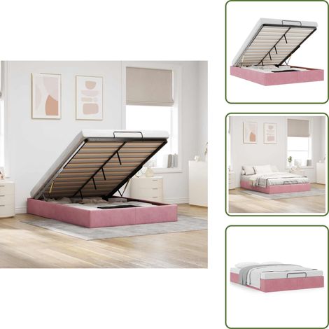 vidaXL Cadre de lit ottoman sans matelas rose 140x190 cm velours (1/5)