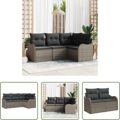 vidaXL Poly-Rattan - Gartensofa-set mit Speicher 4 pcs Grau Poly-Rattan (1/5)