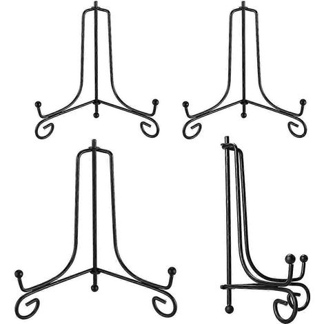 Ensemble de 4 supports à assiettes en fer, porte-assiettes de 4 et 6 pouces, support chevalet, assiettes (noir) (1/5)