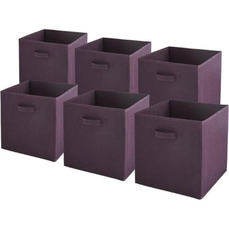 Lot de 6 Panier, 31x31x31 cm, Tissu Violet, Pliable, Avec Poignée, Pour Chambre Salon Bureau (1/5)