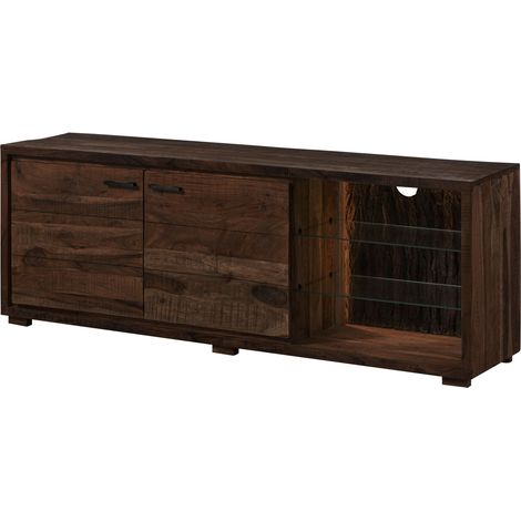 Meuble TV en bois d'acacia laqué marron BARK 212