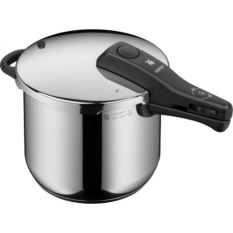 WMF Perfect - Pentola a pressione a induzione, 6,5 l, grande segnale di cottura, 2 livelli di cottura, manico con coperchio rimovibile, acciaio INOX Cromargan (1/5)